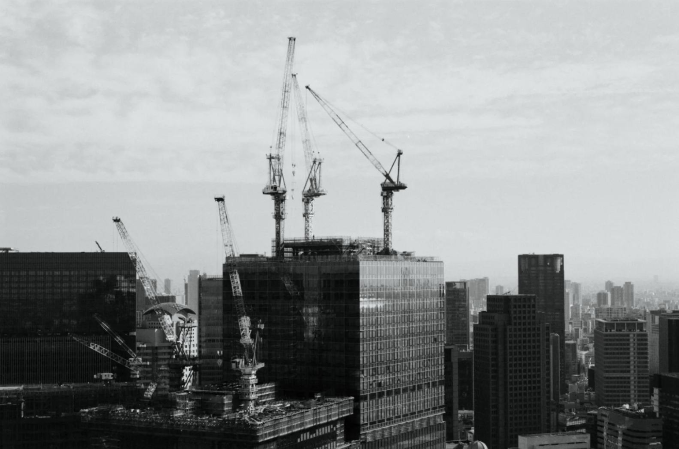 Cranes over a city skyline